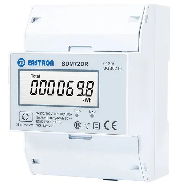 Eastron SDM72DR-MID, Multifunkční elektroměr, aktuální výkon, celková spotřeba, pulsní výstup, třífázový, 100A