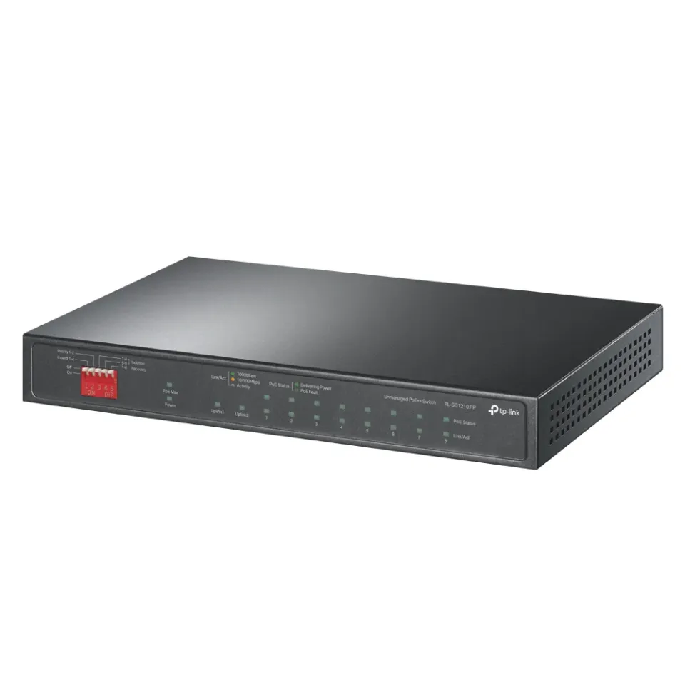 TP-Link CCTV switch TL-SG1210PP (9xGbE,1xGbE/SFP combo uplink, 1xGbE uplink, 6xPoE+,2xPoE++,123W, fanless)