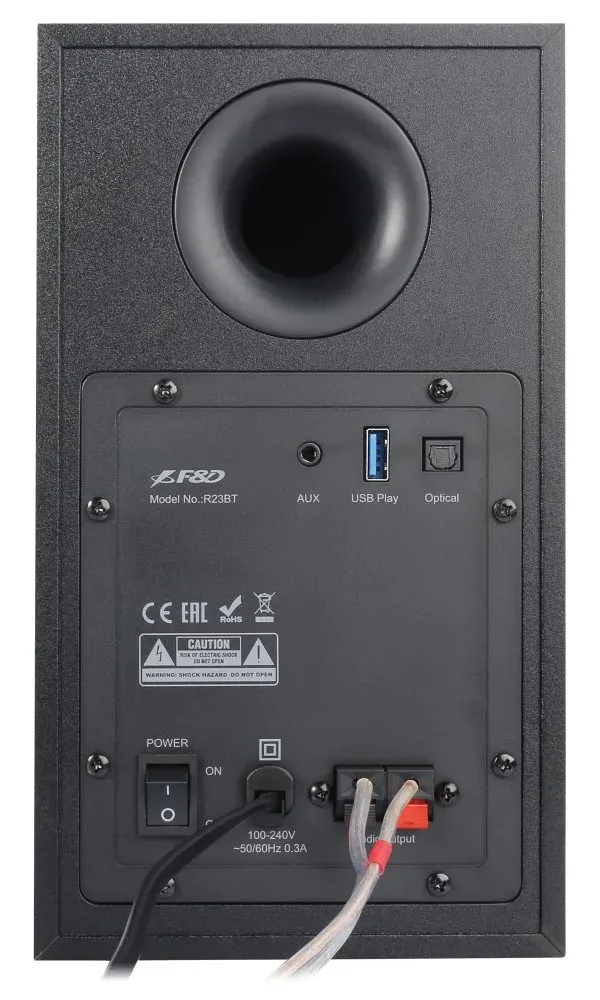 FENDA F&D repro R23BT/ 2.0/ 40W/ dřevěné/ BT/ Optický/ USB vstup/ dálkové ovládání/ černé