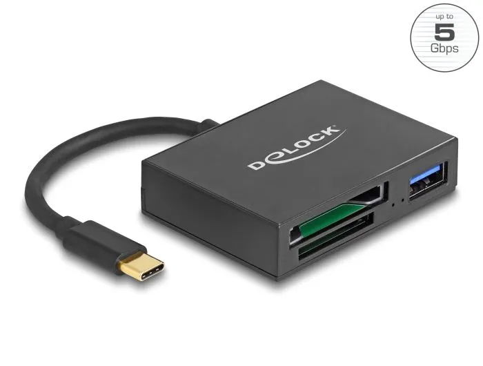 Delock Čtečka karet USB-C na paměťové karty XQD a SD + port rozhraní USB 5 Gbps