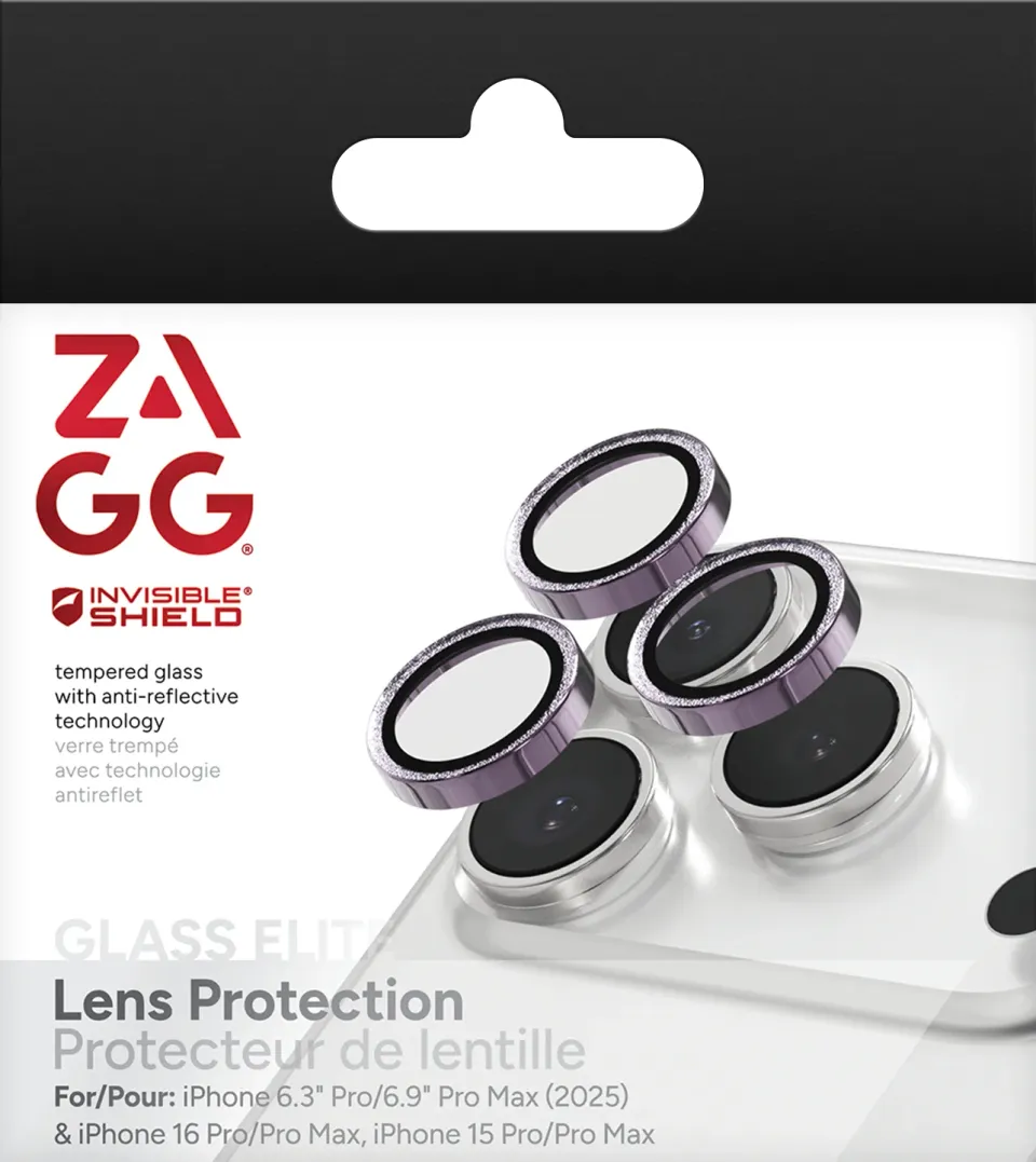 ZAGG Ochranná čočka Premium pro Apple 17 Pro/Pro Max/16 Pro/Pro Max/15 Pro/Pro Max - fialová třpytka