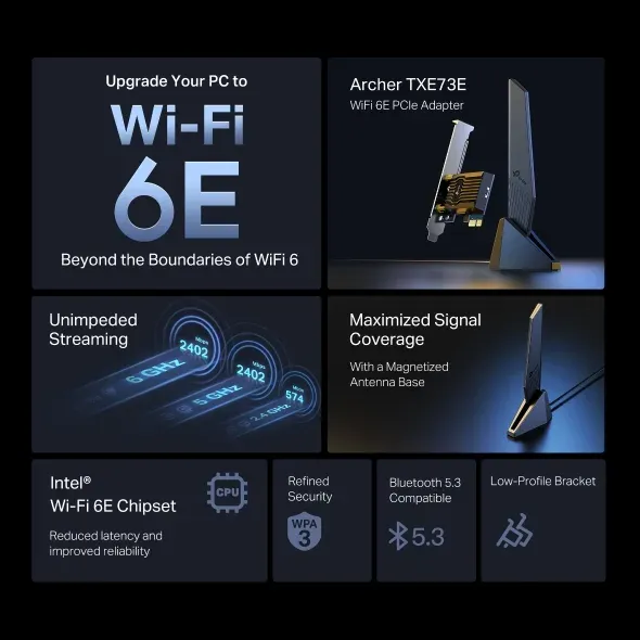 TP-Link Archer TXE73E - AXE5400 Wi-Fi 6E Bluetooth PCIe adaptér