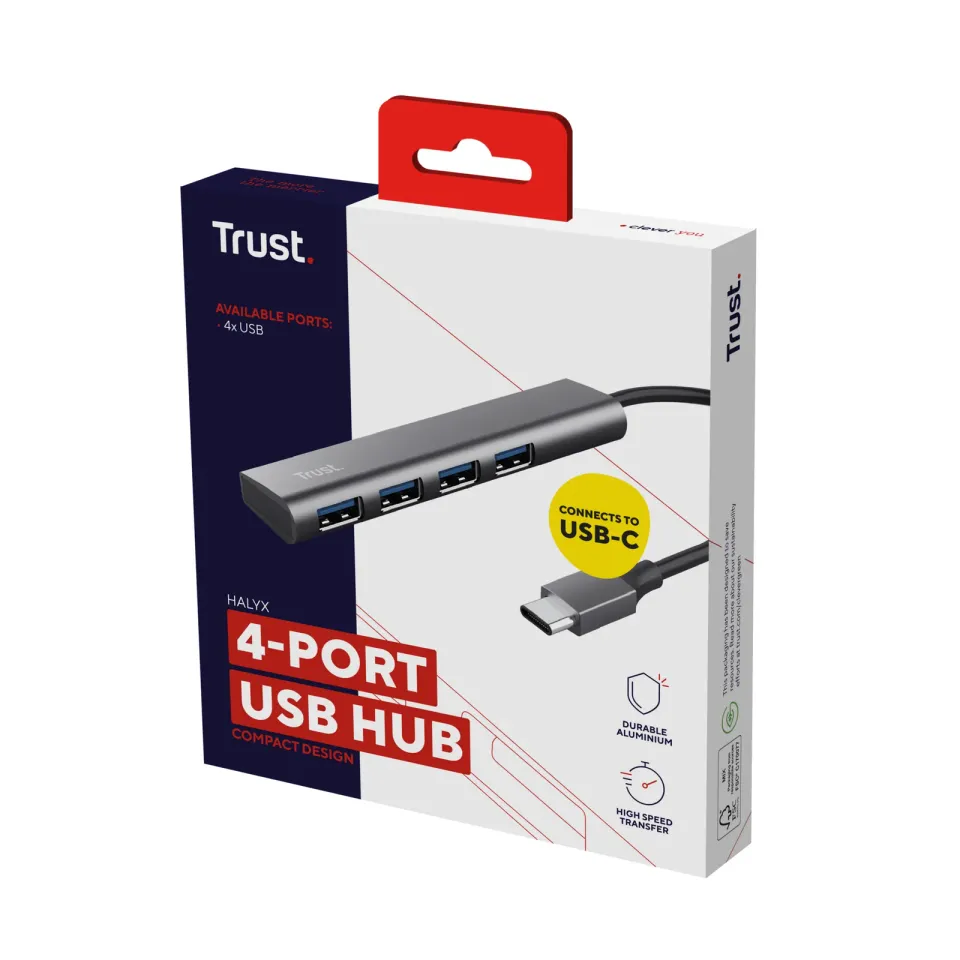 TRUST Rozbočovač Halyx Aluminium USB-C To 4 Port USB-A 3.2 Gen1 Hub