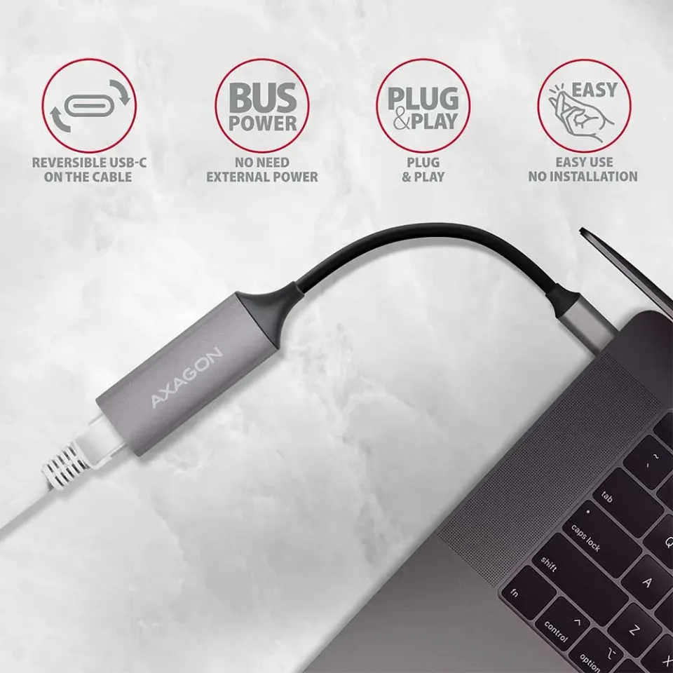 AXAGON ADE-TRC, USB-C 3.2 Gen 1 - Gigabit Ethernet síťová karta, auto instal, ti