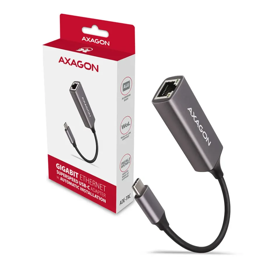 AXAGON ADE-TRC, USB-C 3.2 Gen 1 - Gigabit Ethernet síťová karta, auto instal, ti