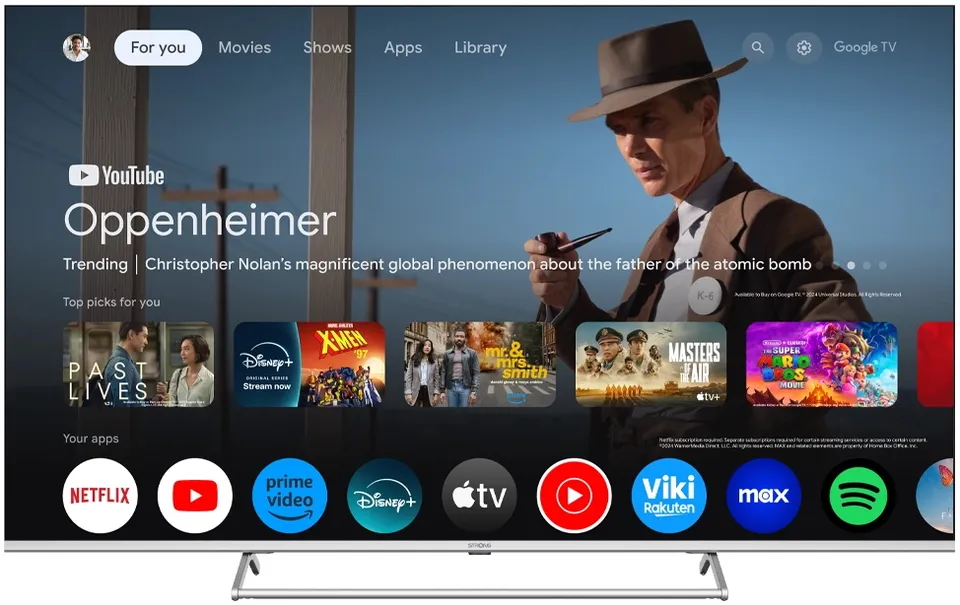 STRONG SMART QLED TV 55"/ SRT55UG8773C/ UHD/ 3840x2160/ DVB-T2/C/S2/ H.265/HEVC/ 4xHDMI/ 2xUSB/ Wi-Fi/ LAN/ G/ ANDROID14