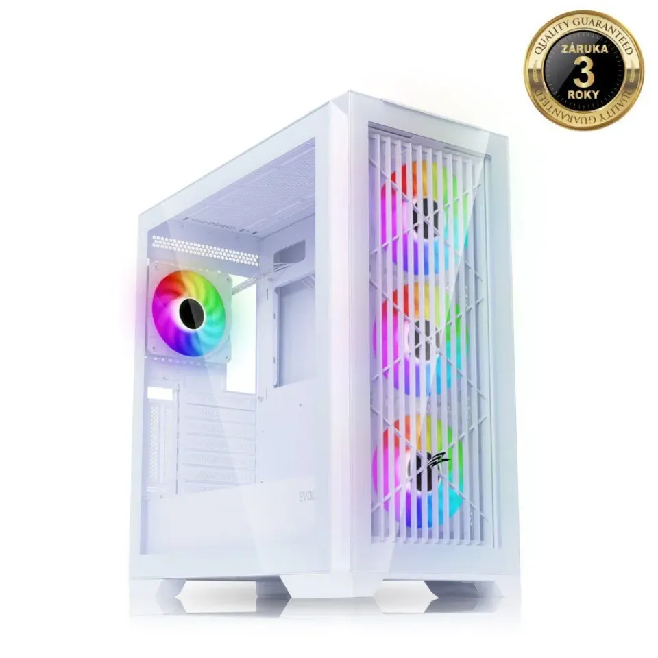 EVOLVEO Ptero Q2G, skříň ATX, 4x ARGB ventilátor, čelní+boční panel sklo, černá