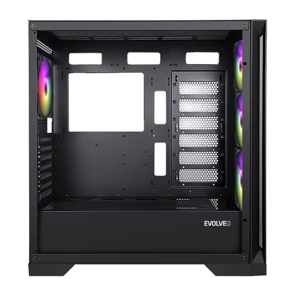 EVOLVEO Ptero Q2G, skříň ATX, 4x ARGB ventilátor, čelní+boční panel sklo, černá