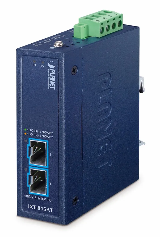 Planet IXT-815AT průmyslový kompaktní konvertor 2x10Gb SFP+, ESD+EFT, IP30, -40~75°C, dual power (9-48VDC / 24VAC)