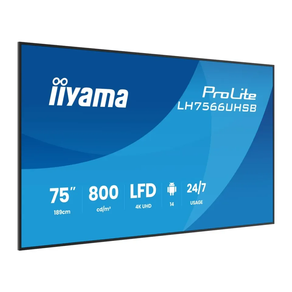 75" iiyama LH7566UHSB-B1AG:VA,4K UHD,IPX5,DP-out