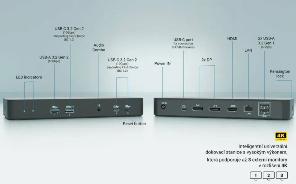 i-tec USB-C Intelligent Triple Display Docking Station, Power Delivery 100W