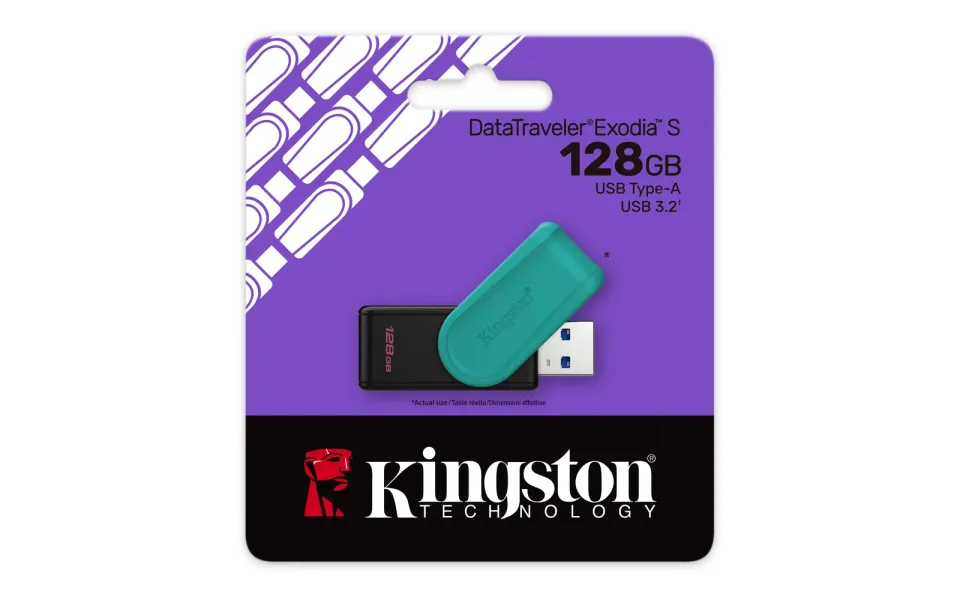 KINGSTON 128GB Portable USB 3.2 Gen 1 DataTraveler Exodia S (Black/Turquoise)
