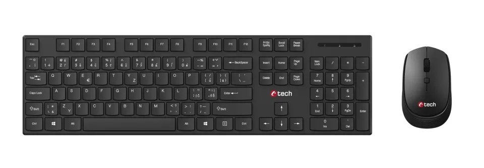 C-TECH WLKMC-03, bezdrátový set klávesnice s myší,nízký zdvih,USB, CZ/SK,černá