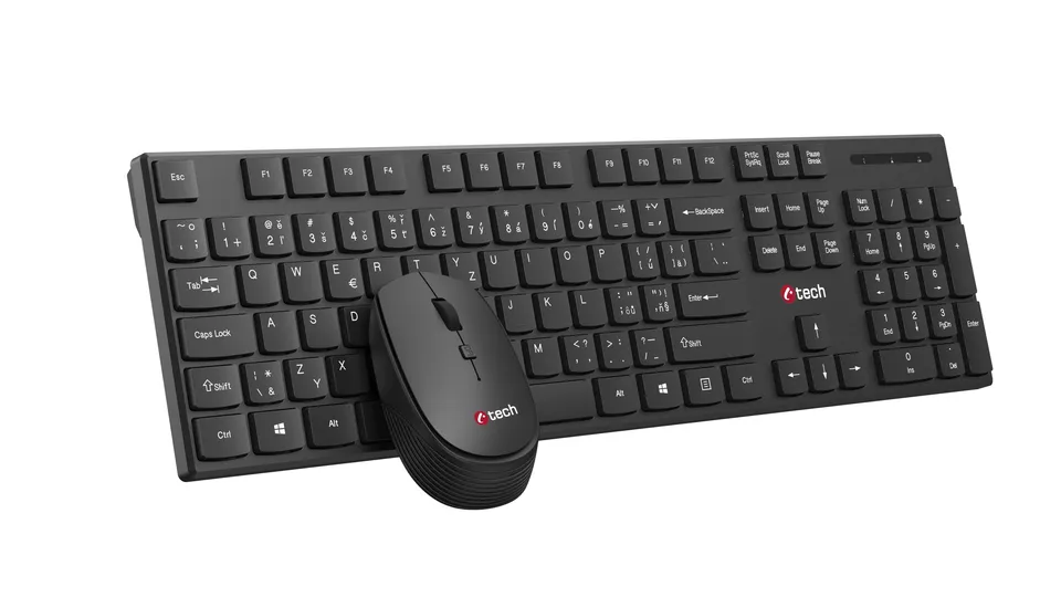 C-TECH WLKMC-03, bezdrátový set klávesnice s myší,nízký zdvih,USB, CZ/SK,černá