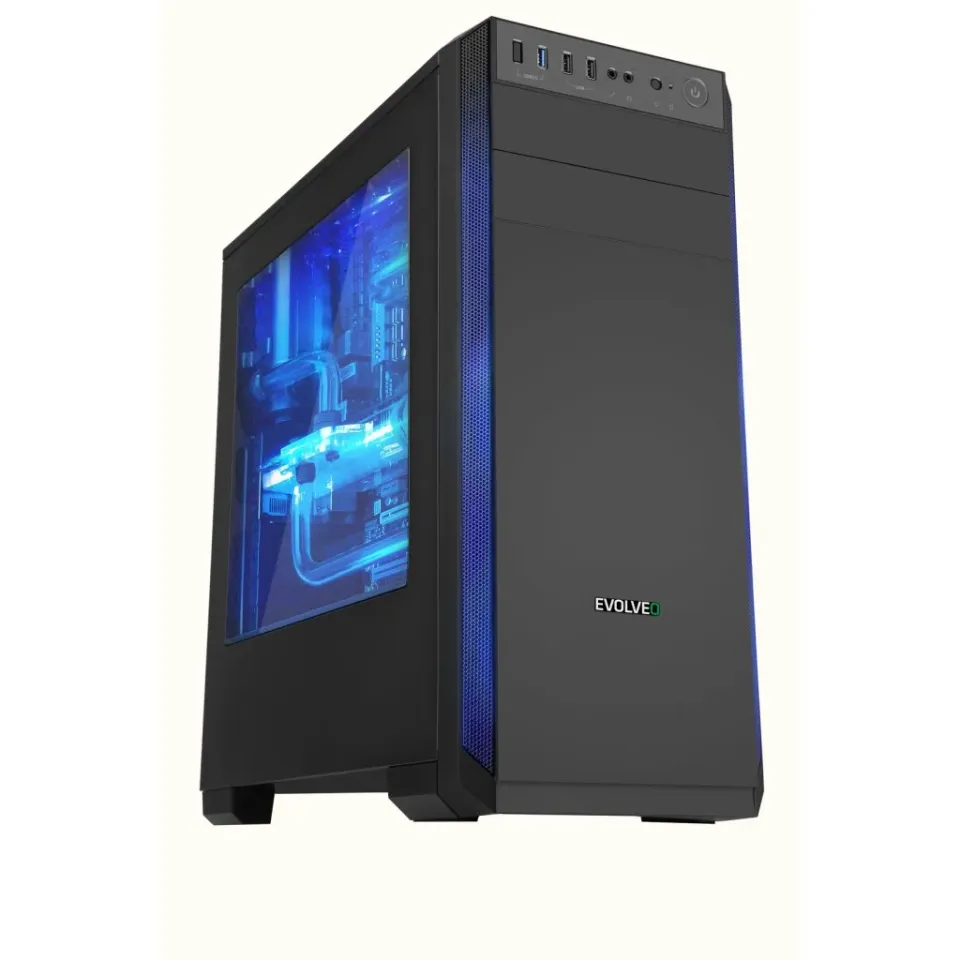 EVOLVEO T3, case ATX, 2x USB2.0 / 1x USB3.0 , 3x 120mm (modrý), černý s modrým p