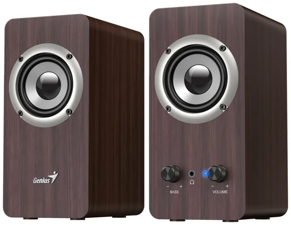 Genius SP-HF400 Reproduktory, 2.0, 10W, 3,5mm jack, dřevěné, tmavé dřevo
