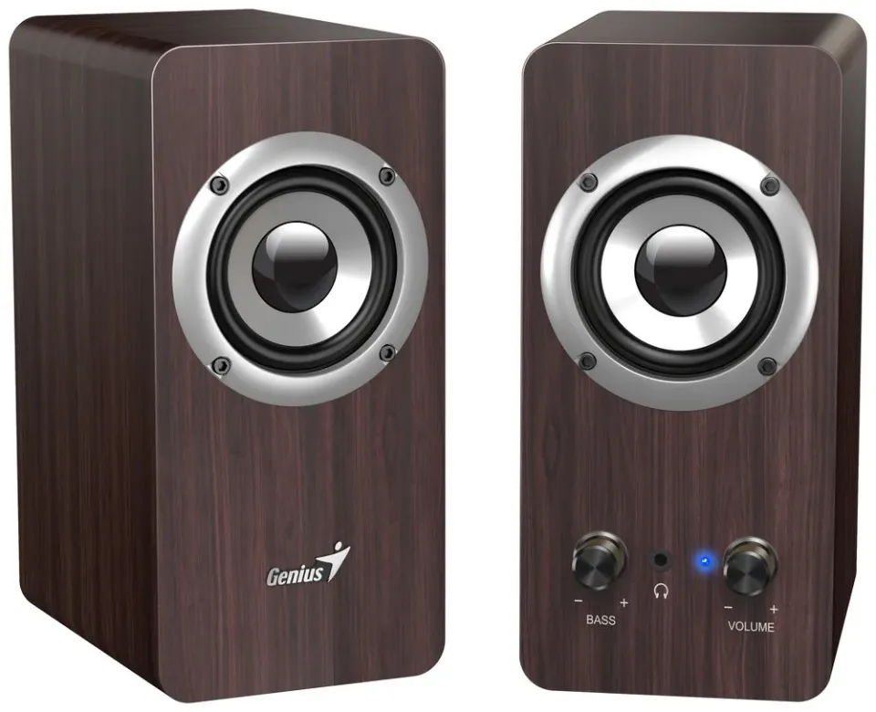 Genius SP-HF400 Reproduktory, 2.0, 10W, 3,5mm jack, dřevěné, tmavé dřevo