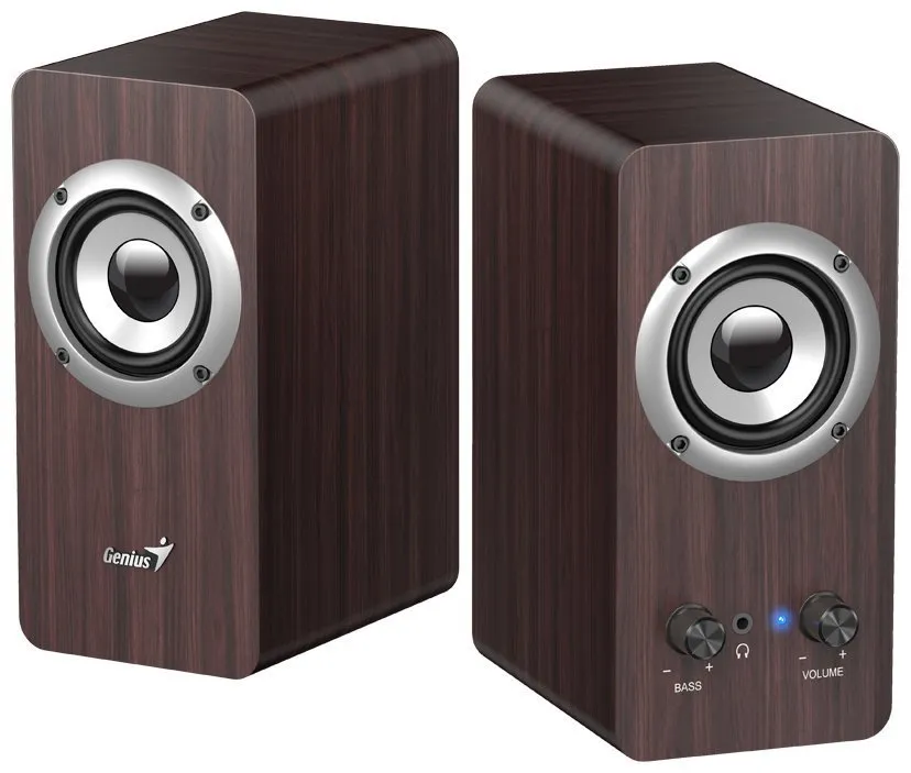 Genius SP-HF400 Reproduktory, 2.0, 10W, 3,5mm jack, dřevěné, tmavé dřevo