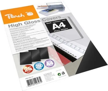 PEACH vazací zadní obaly, A4 250gsm, černé, vysoký lesk, 25 ks