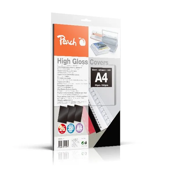 PEACH vazací zadní obaly, A4 250gsm, černé, vysoký lesk, 25 ks
