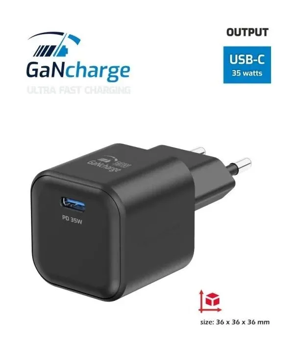 Swissten síťový adaptér gan 1x usb-c 35w power delivery černý + datový kabel usb-c/usb-c 1,2 m černý