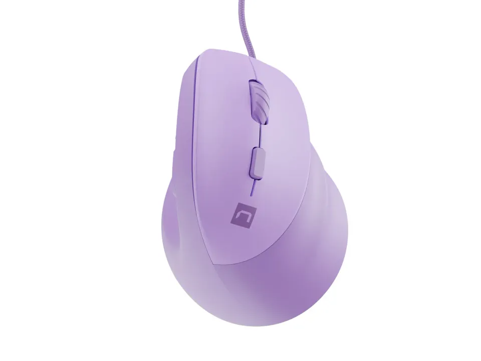 Vertikální myš Natec CRAKE 2 PRO/Vertikální/Optická/Pro praváky/12 400 DPI/Drátové USB-A/Fialová