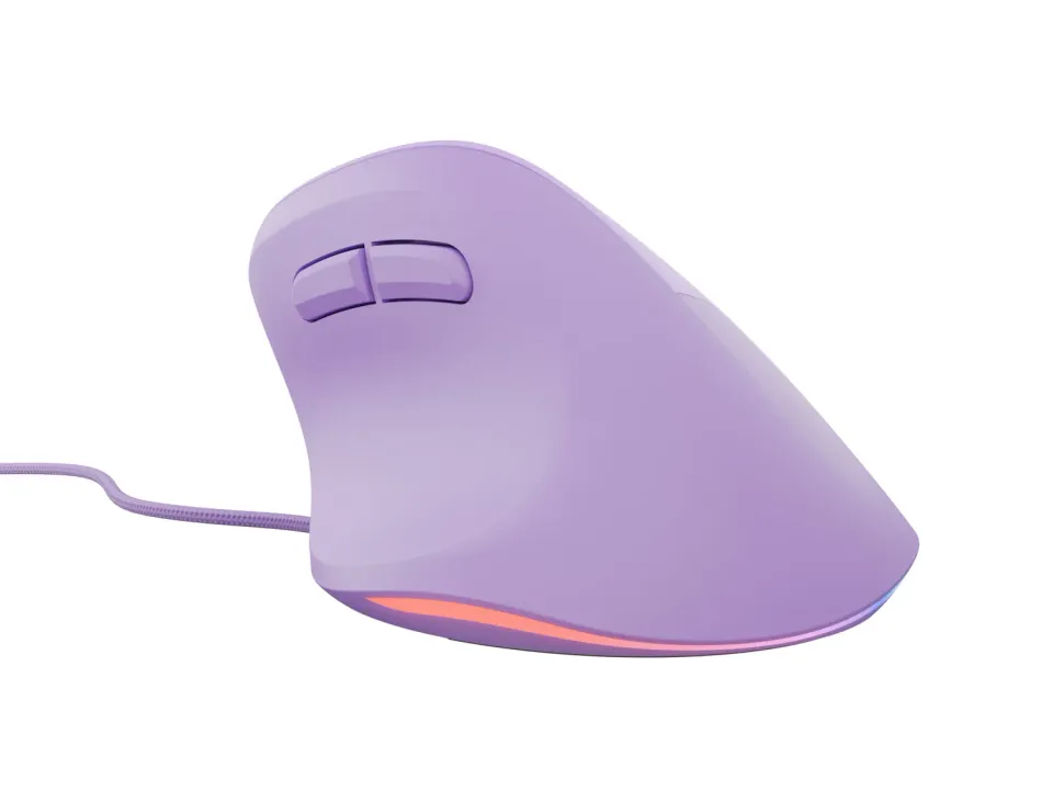 Vertikální myš Natec CRAKE 2 PRO/Vertikální/Optická/Pro praváky/12 400 DPI/Drátové USB-A/Fialová