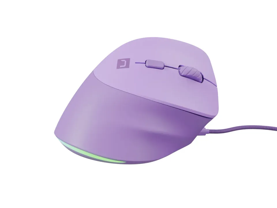 Vertikální myš Natec CRAKE 2 PRO/Vertikální/Optická/Pro praváky/12 400 DPI/Drátové USB-A/Fialová