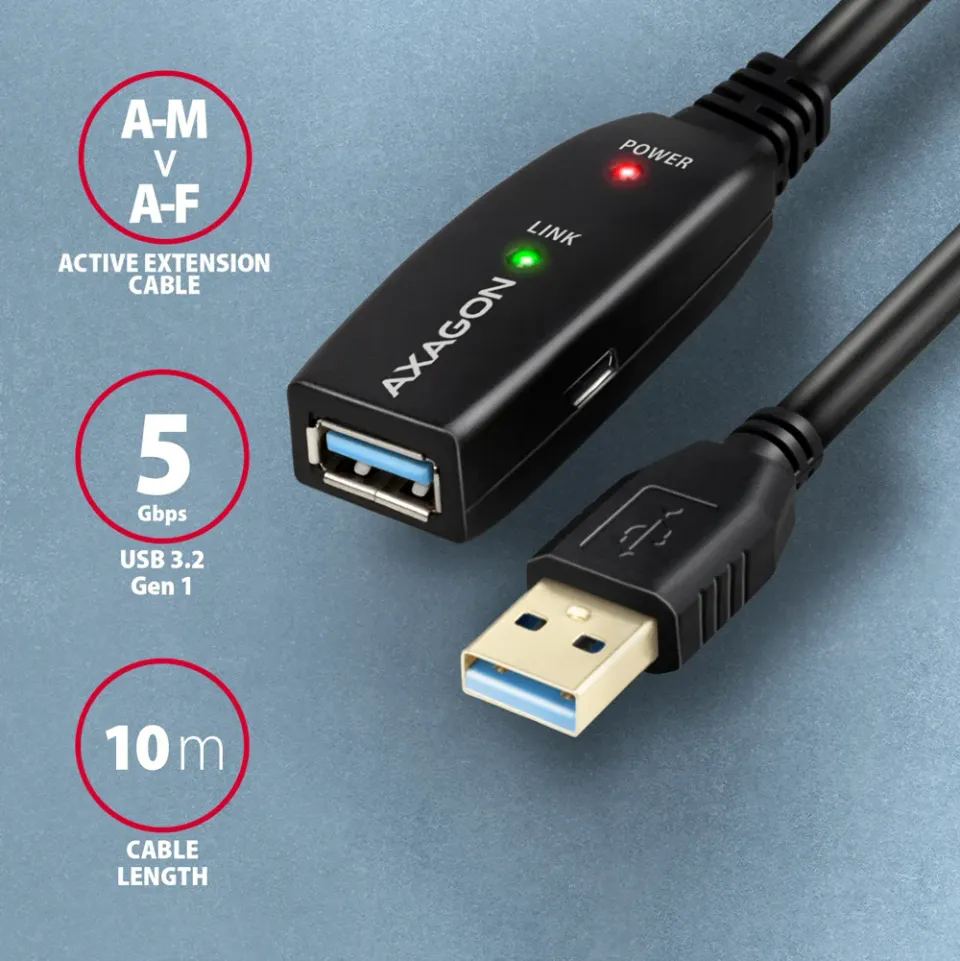 AXAGON ADR-310, USB3.2 aktivní prodlužovací / repeater kabel, 10m
