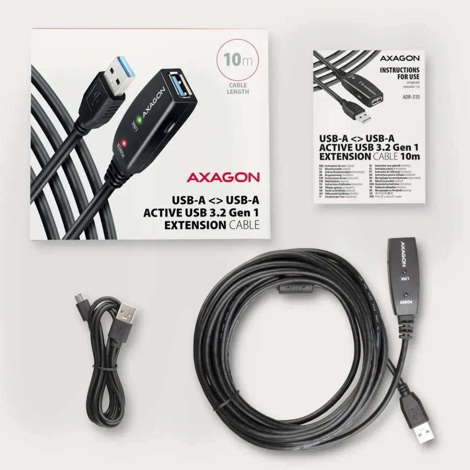 AXAGON ADR-310, USB3.2 aktivní prodlužovací / repeater kabel, 10m
