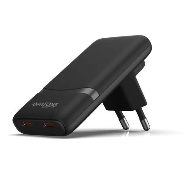 PATONA nabíječka Slim/ 2x USB-C/ 100-240V/ PD65W- GaN PD3.0/QC3.0/ černá
