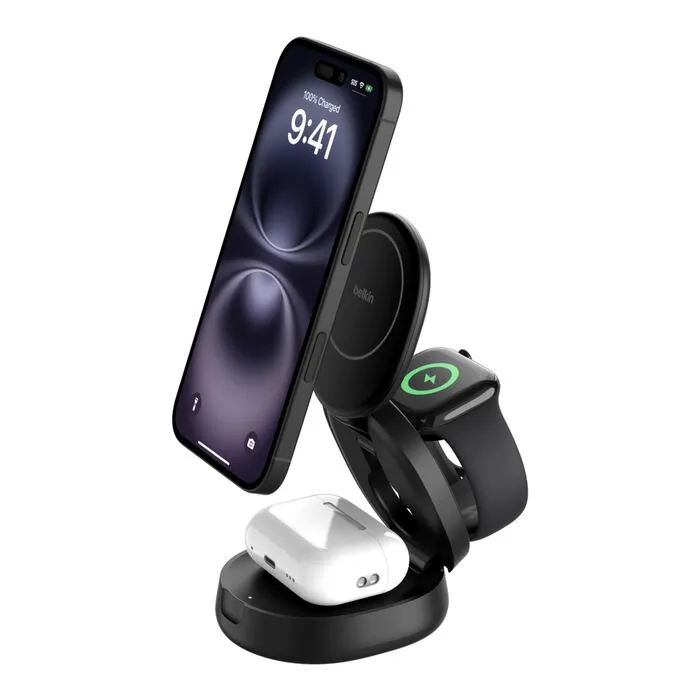 Belkin BOOST CHARGE Qi2 15W 3v1 Magnetická skládací nabíječka pro iPhone/Apple W (WIZ034kqBK)