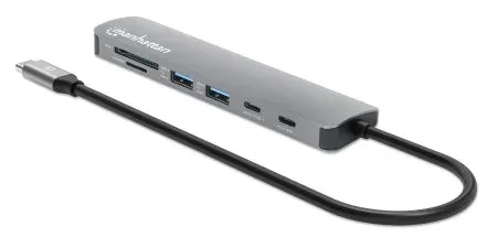 MANHATTAN Dokovací stanice USB-C 7v1, 1xHDMI, 2xUSB-C, 2xUSB, čtečka SD karet, šedá