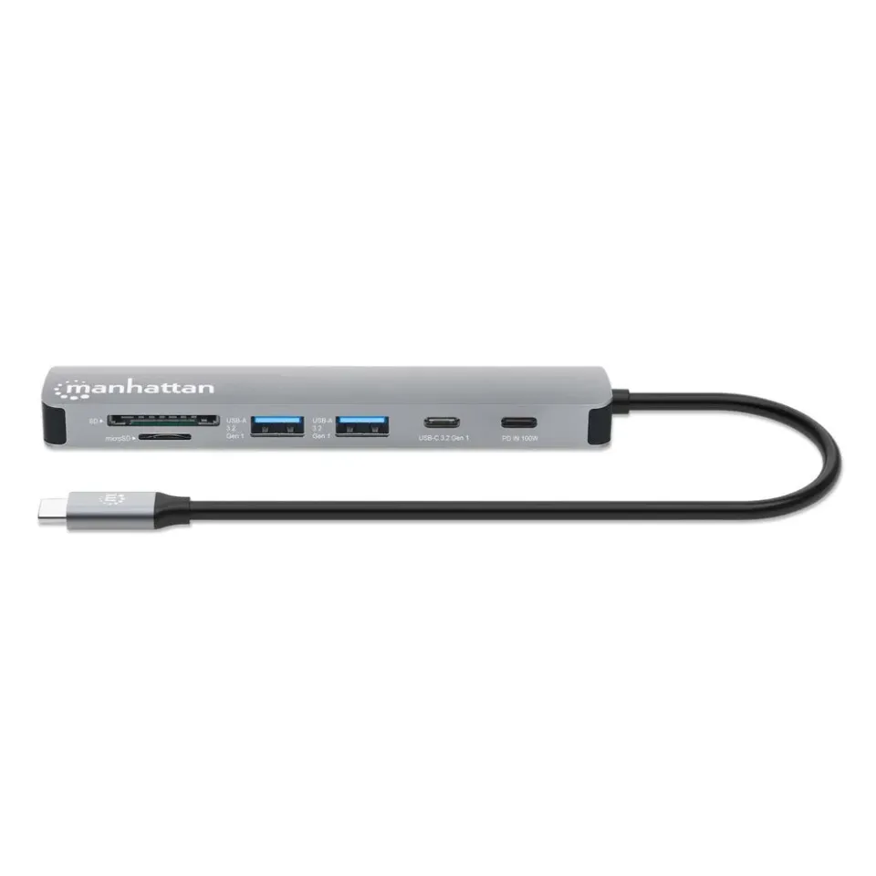 MANHATTAN Dokovací stanice USB-C 7v1, 1xHDMI, 2xUSB-C, 2xUSB, čtečka SD karet, šedá