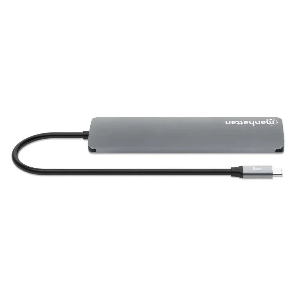 MANHATTAN Dokovací stanice USB-C 7v1, 1xHDMI, 2xUSB-C, 2xUSB, čtečka SD karet, šedá