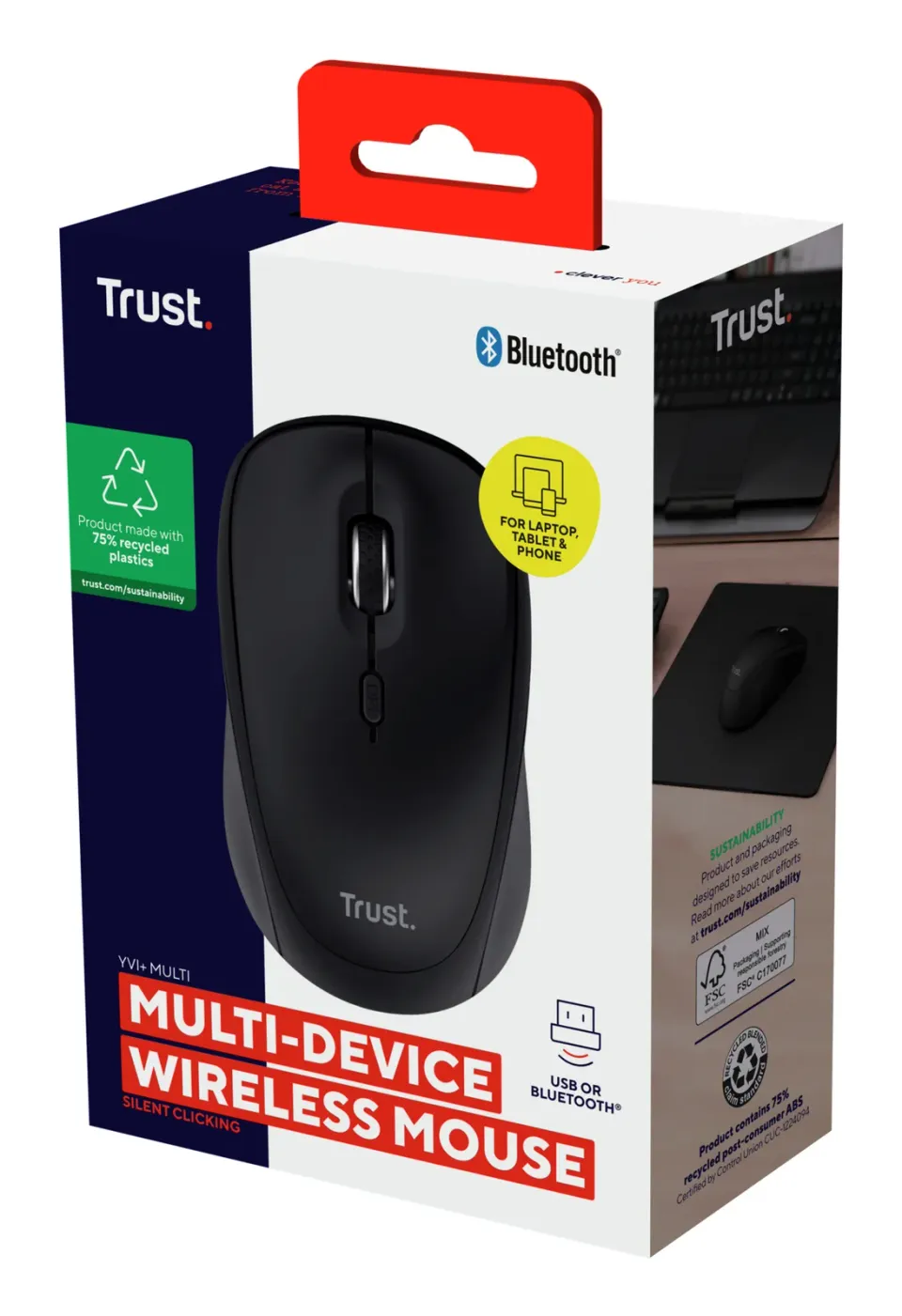 TRUST YVI+ MULTI-DEVICE WIRELESS MOUSE BLACK
