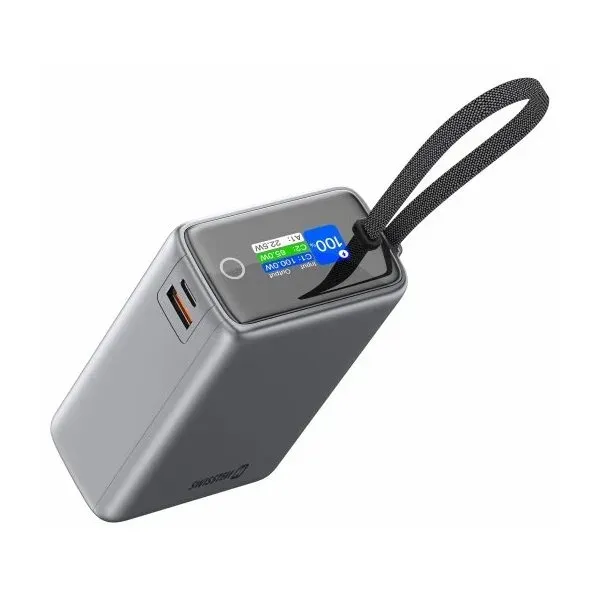 Swissten Power Bank Cestovní 25000 mAh (96.25Wh) 100W s Integrovaným Kabelem USB-C Šedá