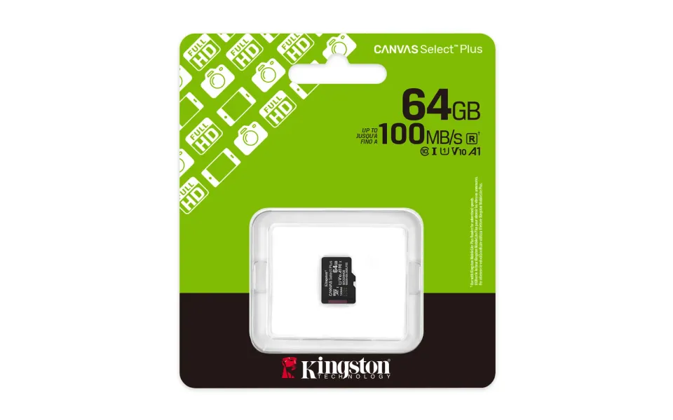 KINGSTON 64 microSDXC 100MB/s Read, UHS-I Speed Class, U1, V10, A1 (64GB) - bez