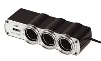 WG - Nabíječka do auta, rozbočovač, 3x zásuvka zapalovače 12V + 1x USB-A, s prodloužením