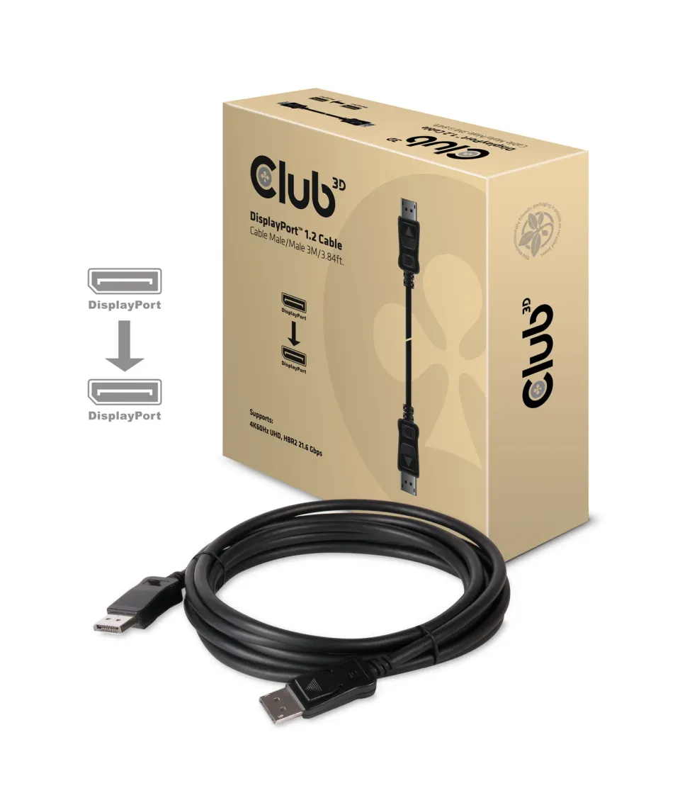 Club3D Kabel certifikovaný DisplayPort 1.2, 4K60Hz UHD (M/M), 3m, 30 AWG