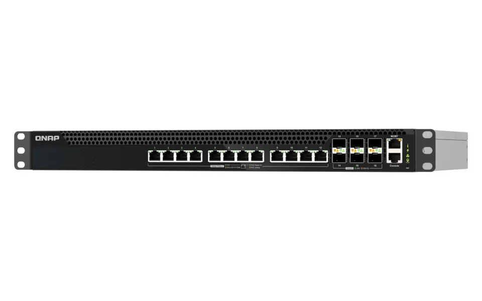 QNAP řízený switch QSW-M5218P-6F12T (6x 25GbE SFP28 port, 12x 10GbE PoE RJ45 port, L3)