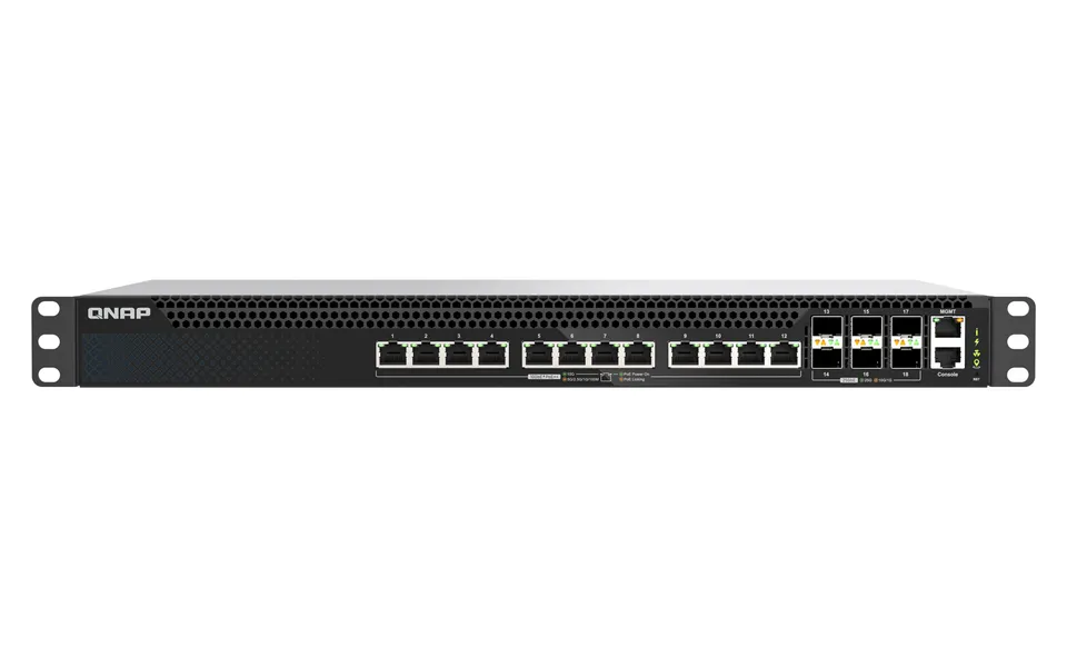 QNAP řízený switch QSW-M5218P-6F12T (6x 25GbE SFP28 port, 12x 10GbE PoE RJ45 port, L3)