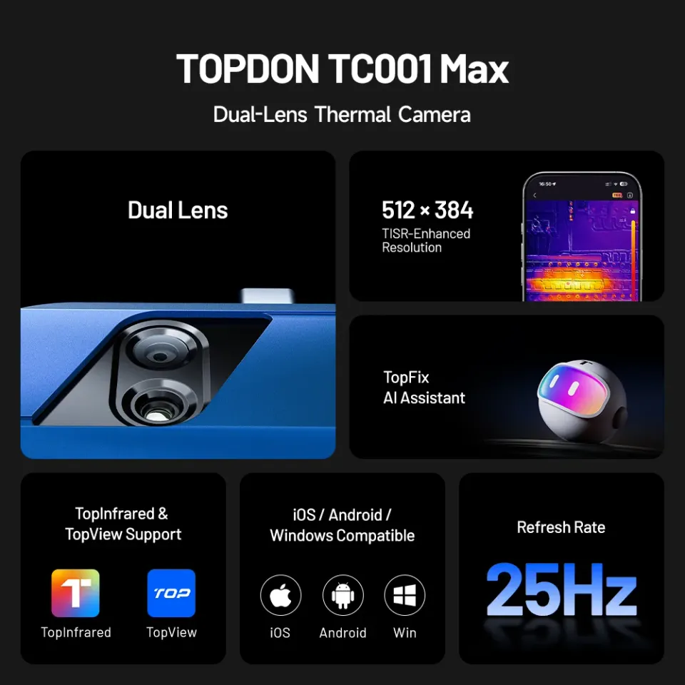 TOPDON termální infrakamera TC001 Max/AI asistent/512x384/iOS/Android/Windows/1,5MP/USB-C