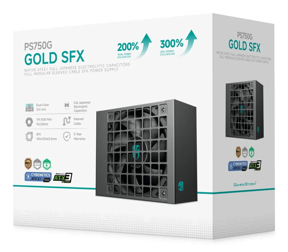 DEEPCOOL GAMERSTORM zdroj 750W PS750G, 92mm, Plně modulární, Gold Cybenetics, ATX 3.1, černá