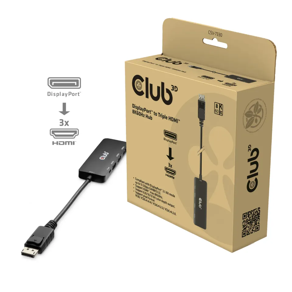 Club3D hub MST (Multi Stream Transport) DisplayPort 1.4 na 3x HDMI 8K60Hz (M/F)