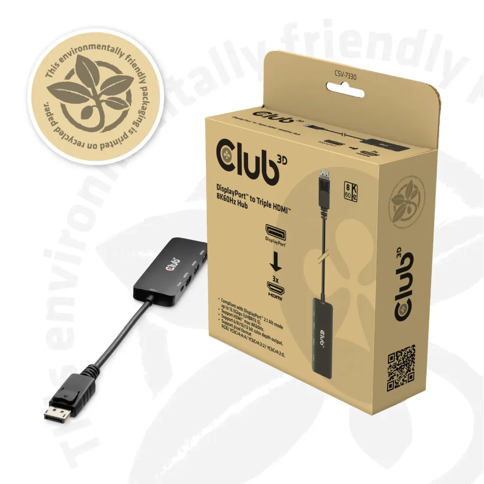 Club3D hub MST (Multi Stream Transport) DisplayPort 1.4 na 3x HDMI 8K60Hz (M/F)