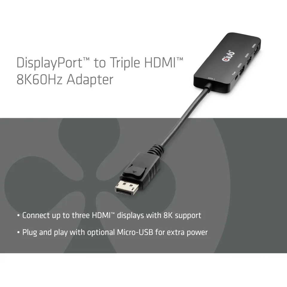 Club3D hub MST (Multi Stream Transport) DisplayPort 1.4 na 3x HDMI 8K60Hz (M/F)