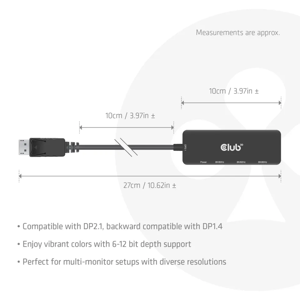 Club3D hub MST (Multi Stream Transport) DisplayPort 1.4 na 3x HDMI 8K60Hz (M/F)