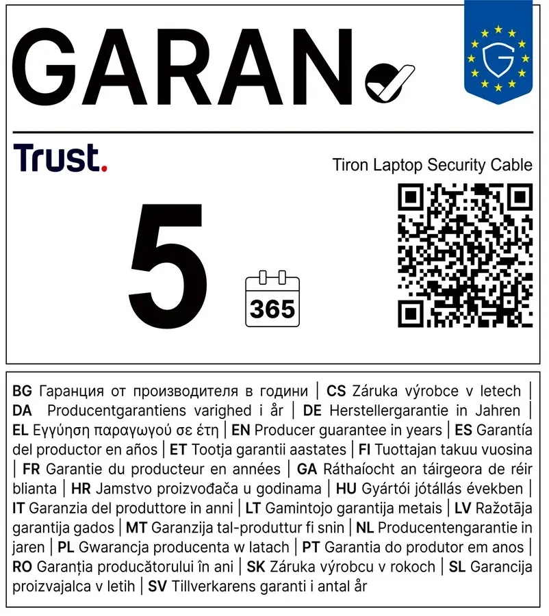 TRUST TIRON LAPTOP SECURITY CABLE