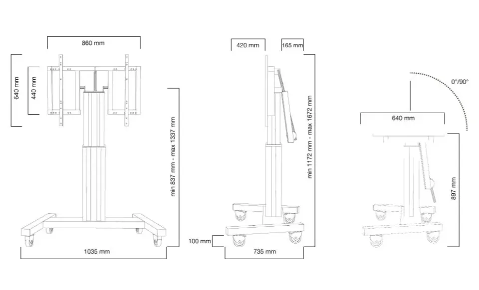 Neomounts PLASMA-M2500TSILVER / Motorised Mobile Floor Stand (90° tilt) - VESA 200x200 up to 800x600 / Silver